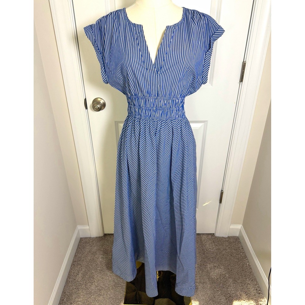 Marea Clara Midi Smocked Dress Size XS Coastal Nautical Preppy Cottagecore